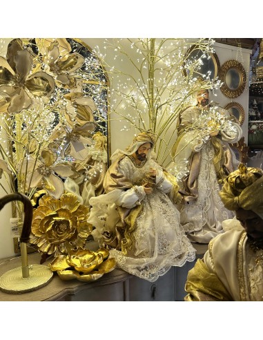 Fiori di Lena - Set di 6 pz presepe avorio oro con champagne h 81 cm