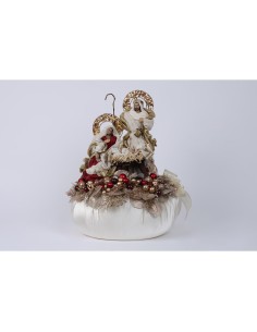 Fiori di Lena - Pouf in tessuto con natività e decorazione natalizia 48x36 cm - amaranto