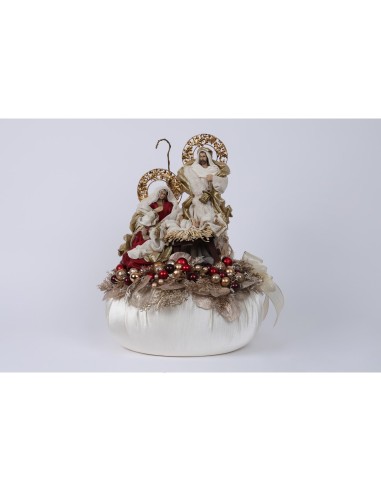 Fiori di Lena - Pouf in tessuto con natività e decorazione natalizia 48x36 cm - amaranto