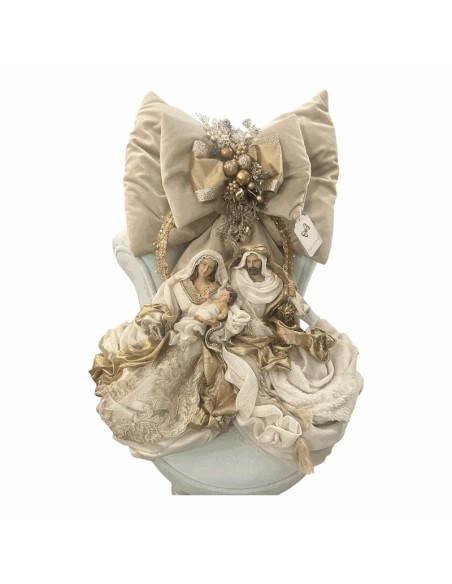 Fiori di Lena - Fiocco in velluto con natività h 65 con scatola  - nocciola - avorio