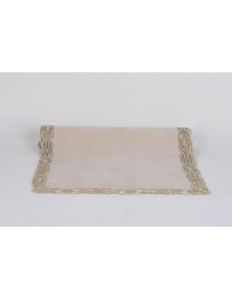Fiori di Lena - Runner velluto con pizzo 140x40 - nude