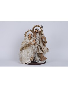 Fiori di Lena - Sacra Famiglia su base tondo (maria seduta su sedia) avorio oro h 45 cm