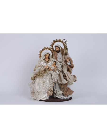 Fiori di Lena - Sacra Famiglia su base tondo (maria seduta su sedia) avorio oro h 45 cm