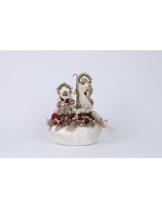 Fiori di Lena - Pouf in tessuto con natività e decorazione natalizia 37x31 cm - amaranto
