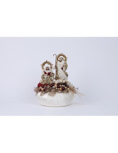 Fiori di Lena - Pouf in tessuto con natività e decorazione natalizia 37x31 cm - amaranto