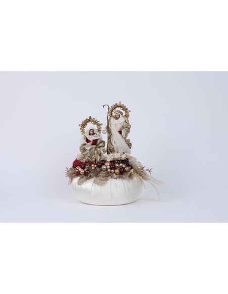 Fiori di Lena - Pouf in tessuto con natività e decorazione natalizia 37x31 cm - amaranto