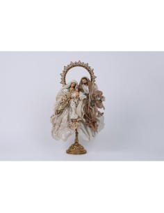 Fiori di Lena - Sacra Famiglia su base in resina avorio oro h 36 cm