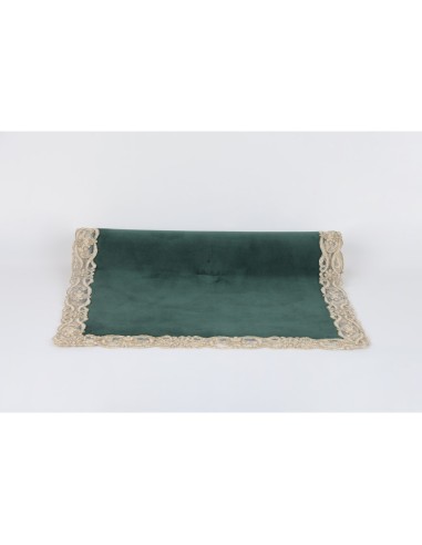 Fiori di Lena - Runner velluto con pizzo 140x40 - verde inglese - oro