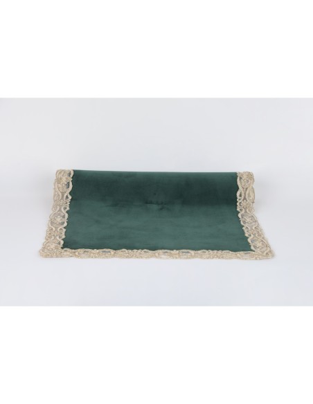Fiori di Lena - Runner velluto con pizzo 140x40 - verde inglese - oro