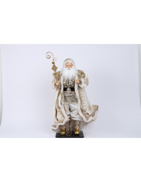 Fiori di Lena - Babbo Natale su base, avorio oro h 64 cm