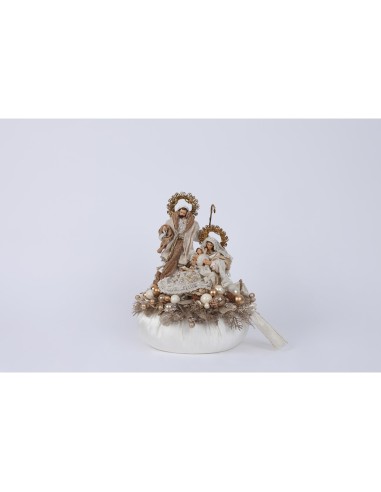 Fiori di Lena - Pouf in tessuto con natività e decorazione natalizia 36x25 cm - avorio