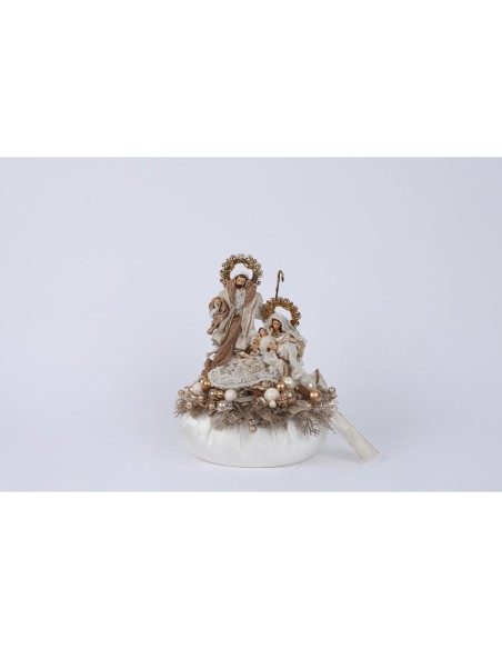 Fiori di Lena - Pouf in tessuto con natività e decorazione natalizia 36x25 cm - avorio