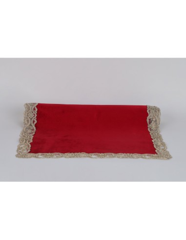Fiori di Lena - Runner velluto con pizzo 140x40 - rosso
