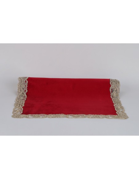 Fiori di Lena - Runner velluto con pizzo 140x40 - rosso