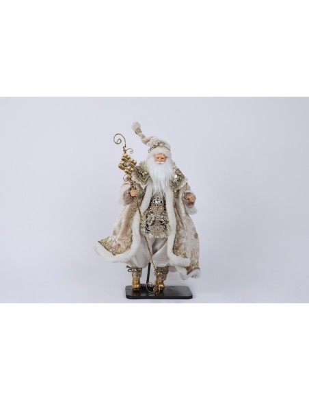 Fiori di Lena - Babbo Natale su base in legno, avorio oro h 46 cm
