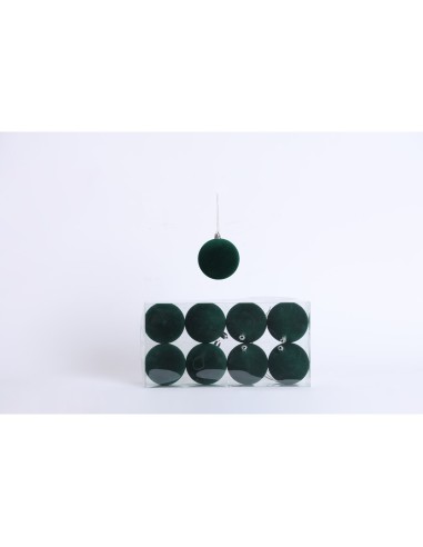 Fiori di Lena - Confezione 8 sfere di plastica effetto velluto d 7 cm - verde inglese