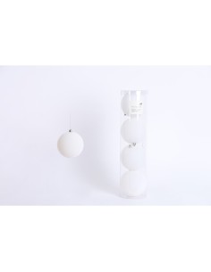 Fiori di Lena - Confezione 4 sfere di plastica effetto velluto d 10 cm  - bianco