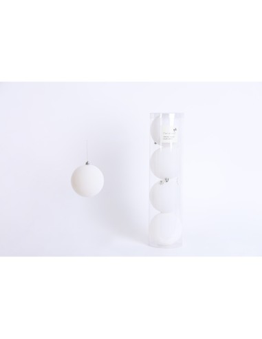 Fiori di Lena - Confezione 4 sfere di plastica effetto velluto d 10 cm  - bianco