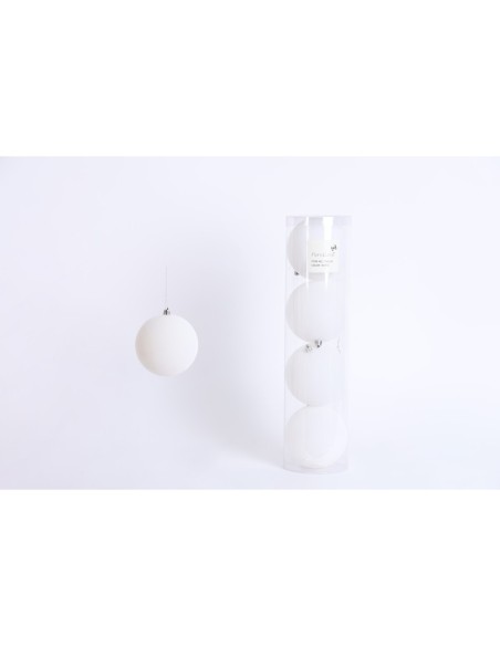 Fiori di Lena - Confezione 4 sfere di plastica effetto velluto d 10 cm  - bianco