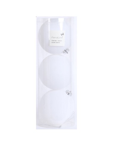 Fiori di Lena - Confezione 3 sfere di plastica effetto velluto d 12 cm  - bianco