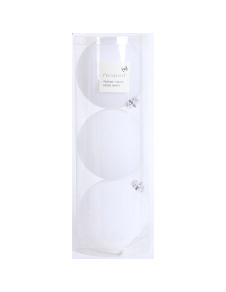 Fiori di Lena - Confezione 3 sfere di plastica effetto velluto d 12 cm  - bianco