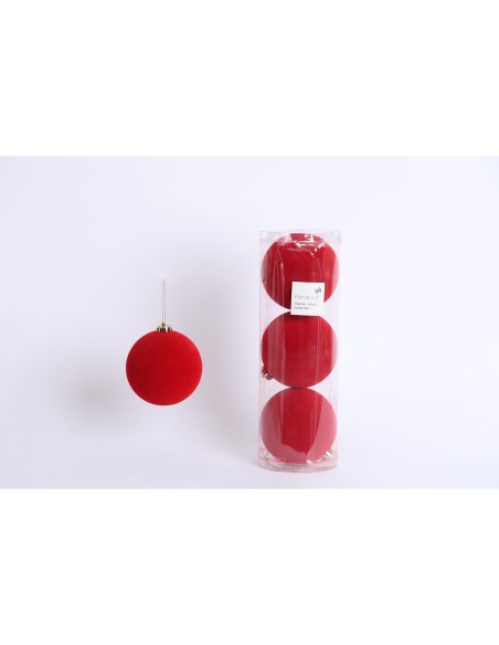 Fiori di Lena - Confezione 3 sfere di plastica effetto velluto d 12 cm  - rosso