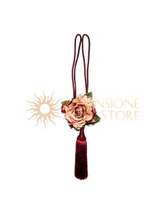 Cordone per tendaggio con nappa e decorazione floreale, amaranto