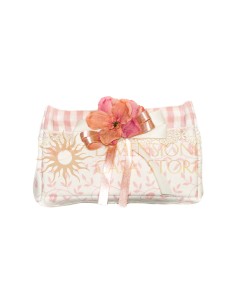 Contenitore in tessuto, realizzato con tessuto alternato abbinato con decoro floreale