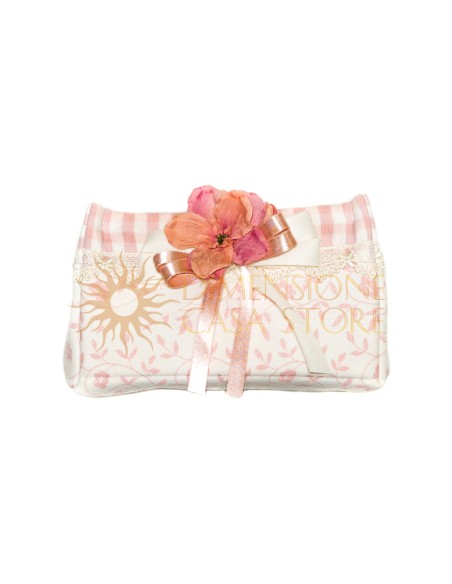 Contenitore in tessuto, realizzato con tessuto alternato abbinato con decoro floreale