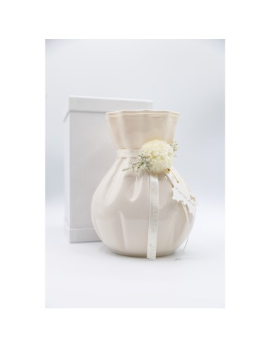 Fiori di Lena - Vaso in vetro colorato h 18 cm con dalia, nebbiolina e scatola