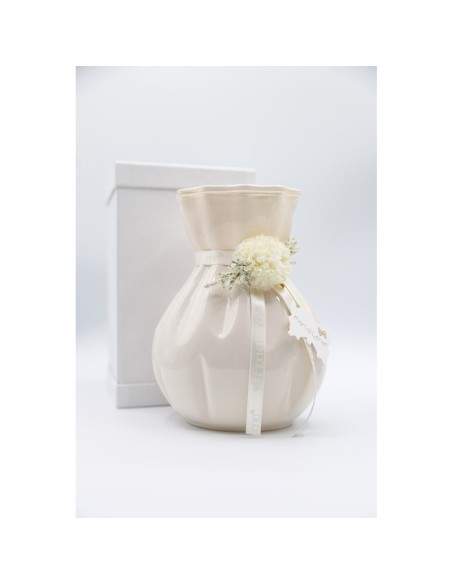 Fiori di Lena - Vaso in vetro colorato h 18 cm con dalia, nebbiolina e scatola