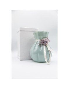 Fiori di Lena - Vaso in vetro colorato h 18 cm con dalia, nebbiolina e scatola 2
