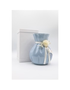 Fiori di Lena - Vaso in vetro colorato h 18 cm con dalia, nebbiolina e scatola 2