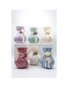 Fiori di Lena - Vaso in vetro colorato h 18 cm con dalia, nebbiolina e scatola