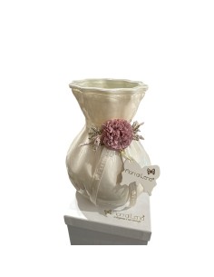 Fiori di Lena - Vaso in vetro avorio h 18 cm con dalia amaranto, nebbiolina e scatola 2