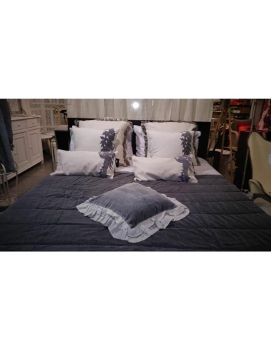 Charme - Set coordinato tessile in lino, cotone e velluto, colore grigio e antracite