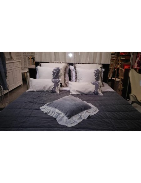 Charme - Set coordinato tessile in lino, cotone e velluto, colore grigio e antracite