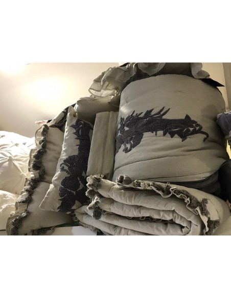 Charme - Set coordinato tessile in lino, cotone e velluto, colore grigio e antracite