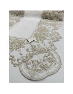 Fiori di Lena - Runner in lino panna con pizzo oro cm 140X50 2