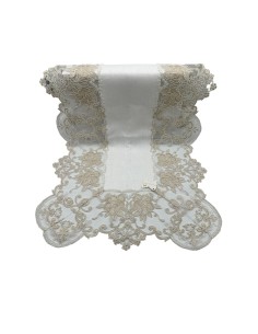 Fiori di Lena - Runner in lino panna con pizzo oro cm 140X50