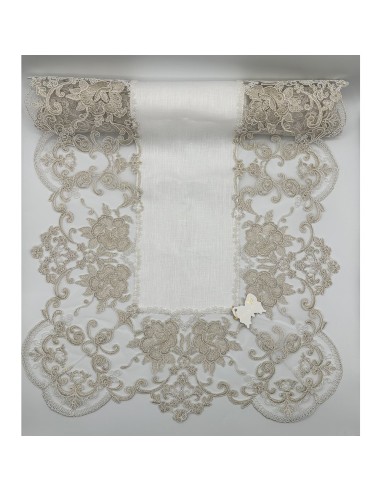 Fiori di Lena - Runner in lino panna con pizzo oro cm 140X50