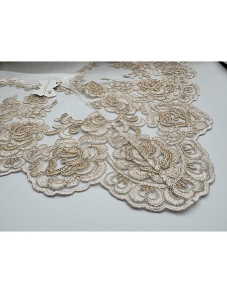 Fiori di Lena - Runner in lino avorio e pizzo pesco cm 150X55