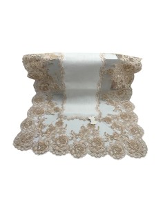 Fiori di Lena - Runner in lino avorio e pizzo pesco cm 150X55