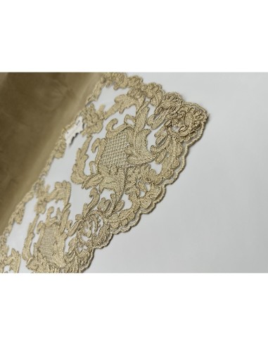 Fiori di Lena - Centro in velluto nocciola con pizzo Impero oro alle basi cm 160X47
