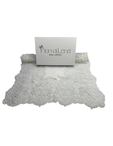 Fiori di Lena - Runner in lino avorio con pizzo Impero avorio cm 170X65