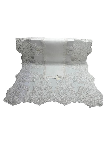 Fiori di Lena - Runner in lino avorio con pizzo Impero avorio cm 170X65