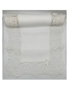 Fiori di Lena - Runner in lino avorio con pizzo avorio cm 140X48 2