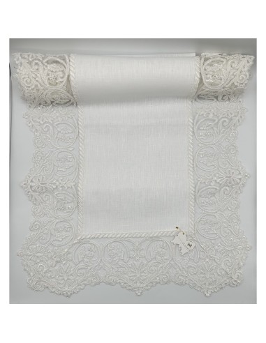Fiori di Lena - Runner in lino avorio con pizzo avorio cm 140X48