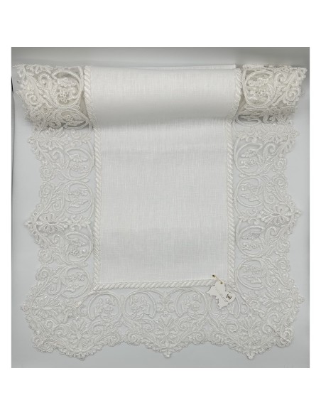 Fiori di Lena - Runner in lino avorio con pizzo avorio cm 140X48