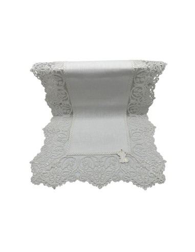 Fiori di Lena - Runner in lino avorio con pizzo avorio cm 140X48